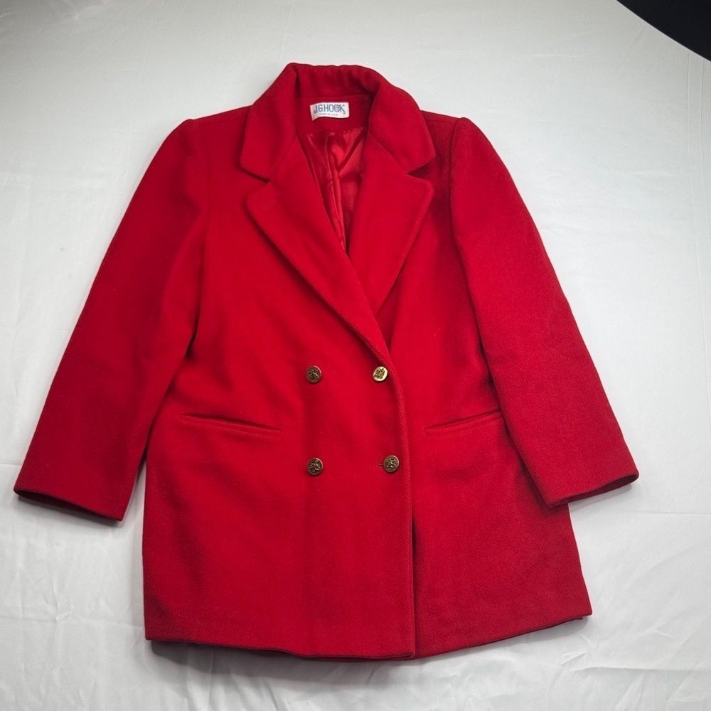 JG hook size 12 women’s vintage WOOL Elegant Scarlet Double-Breasted Pea Coat